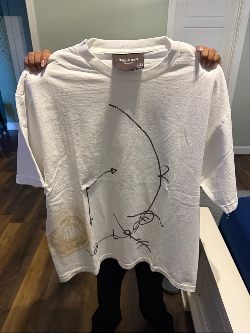 Audemars Piguet White Short Sleeve Tee with Abstract Black Line Art